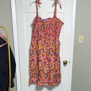 Draper James Orange Print Smocked Sundress Tie Straps Pink Citrus XL or XXL